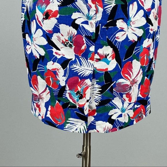 J Crew Womens Tropical Floral Print Pencil Skirt Blue Red Cotton size 4 - Picture 6 of 10